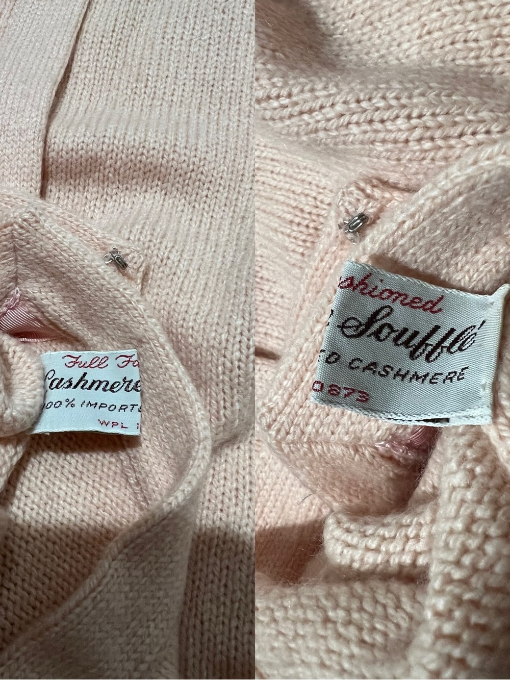 Vintage 60s 70s Hadley Cashmere Souffle Peach Knit Cardigan Sweater size 38 - Picture 8 of 8